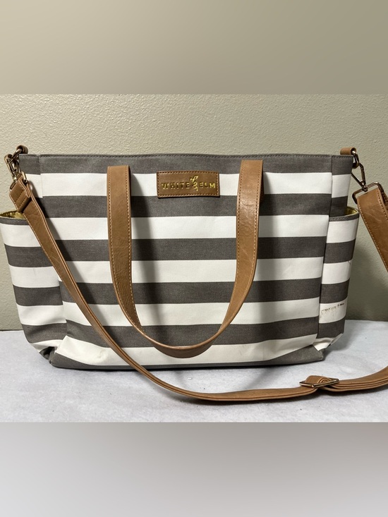 White Elm Handbags - White Elm Aquila Tote Gray White Striped Canvas Diaper Work Bag Crossbody
